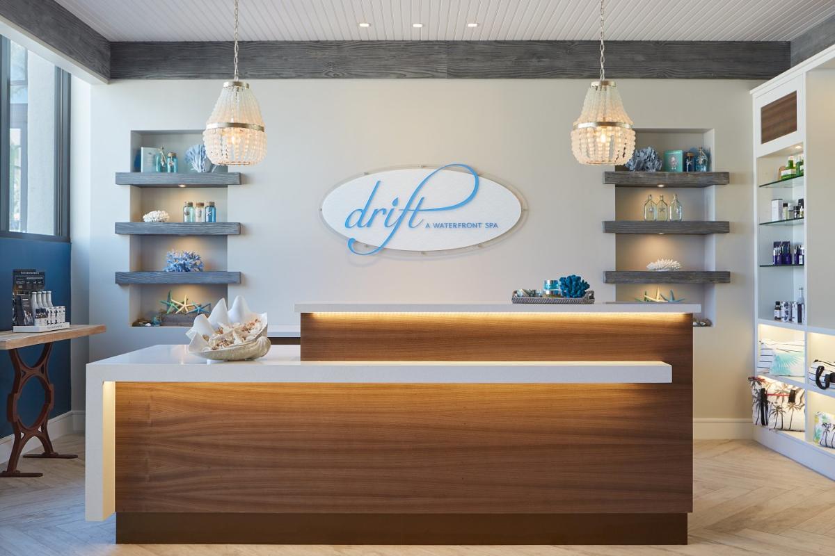 The front desk and reception area of Drift Spa in Huntington Beach