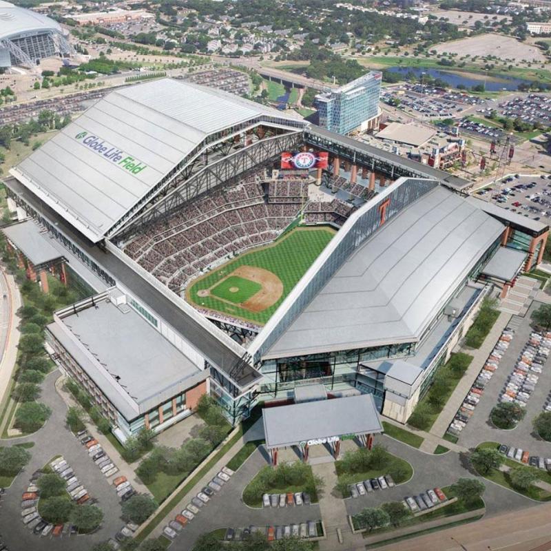 Aerial rendering of Globe Life Field