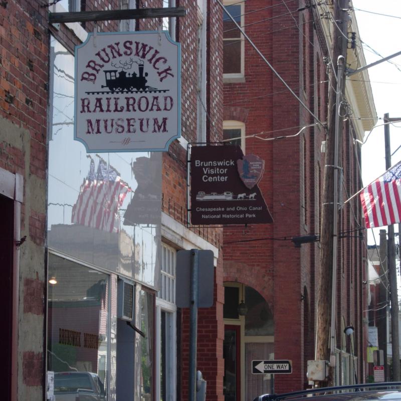 Brunswick Railroad Museum sign on Main Street