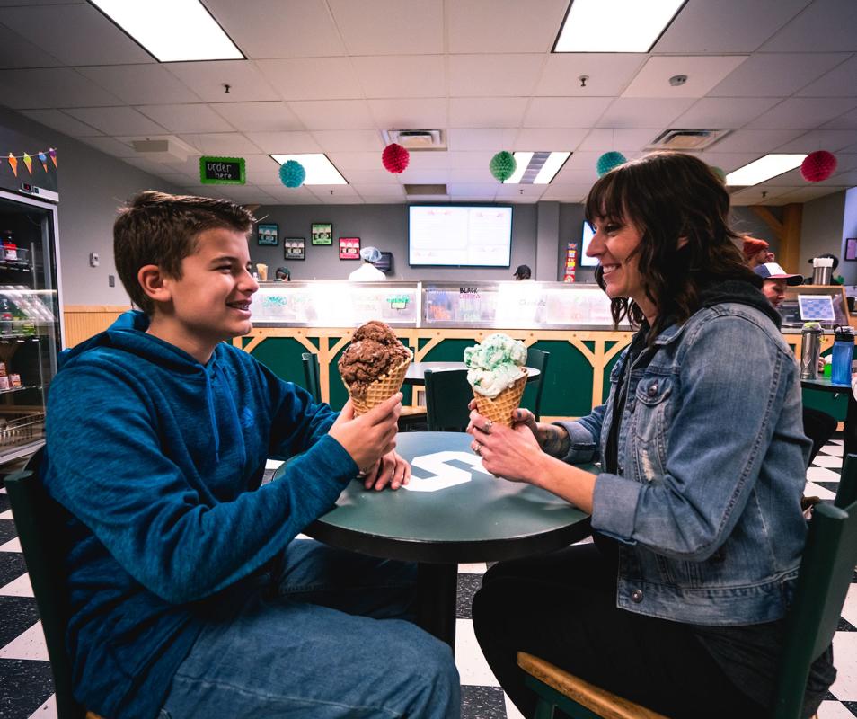 Mom and Son Eating Ice Cream at the MSU Dairy Store