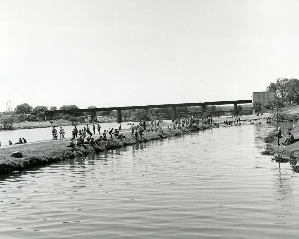Historic black and white photo of Town Lake