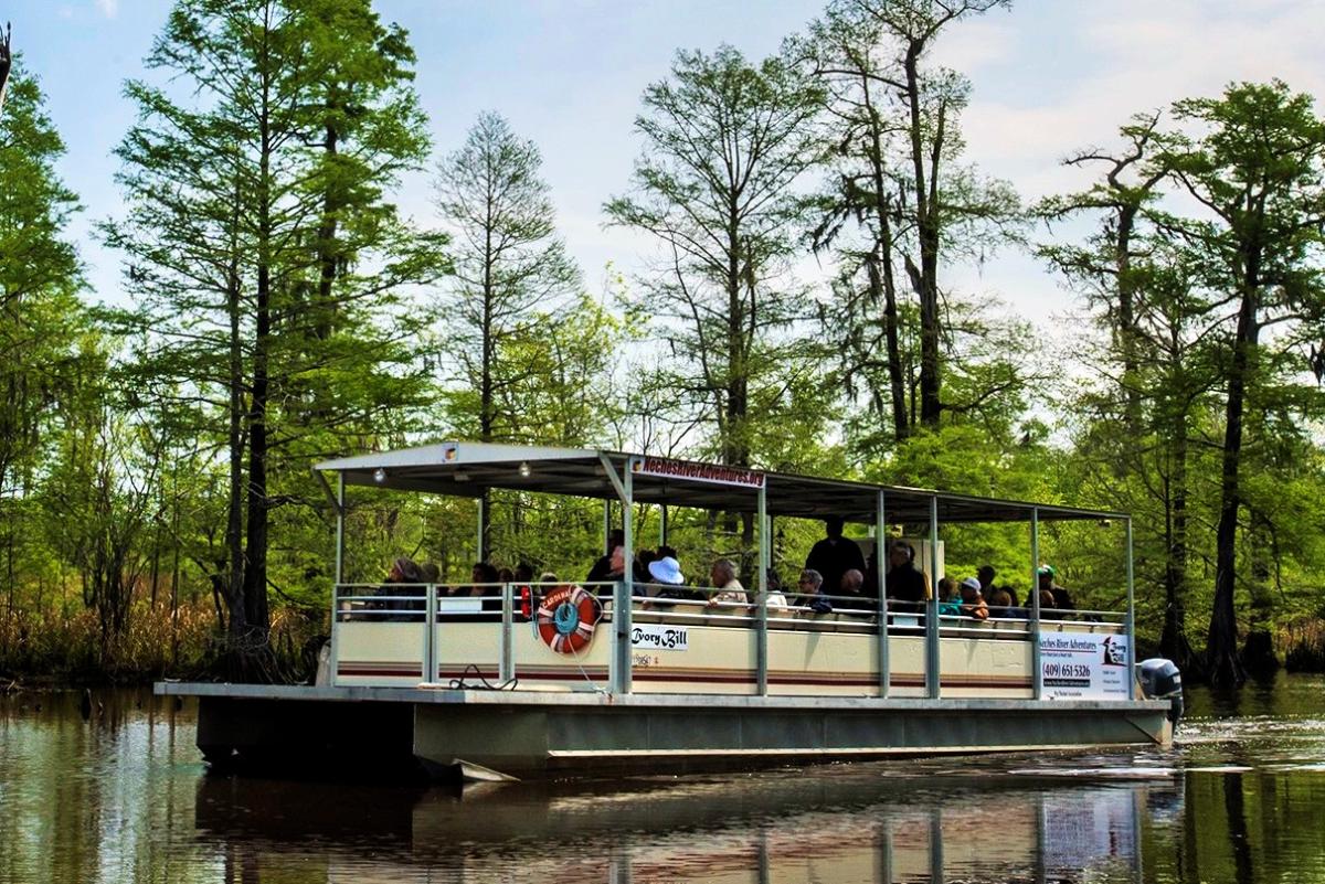 Pantoon boat tour from the Neches River Adventures