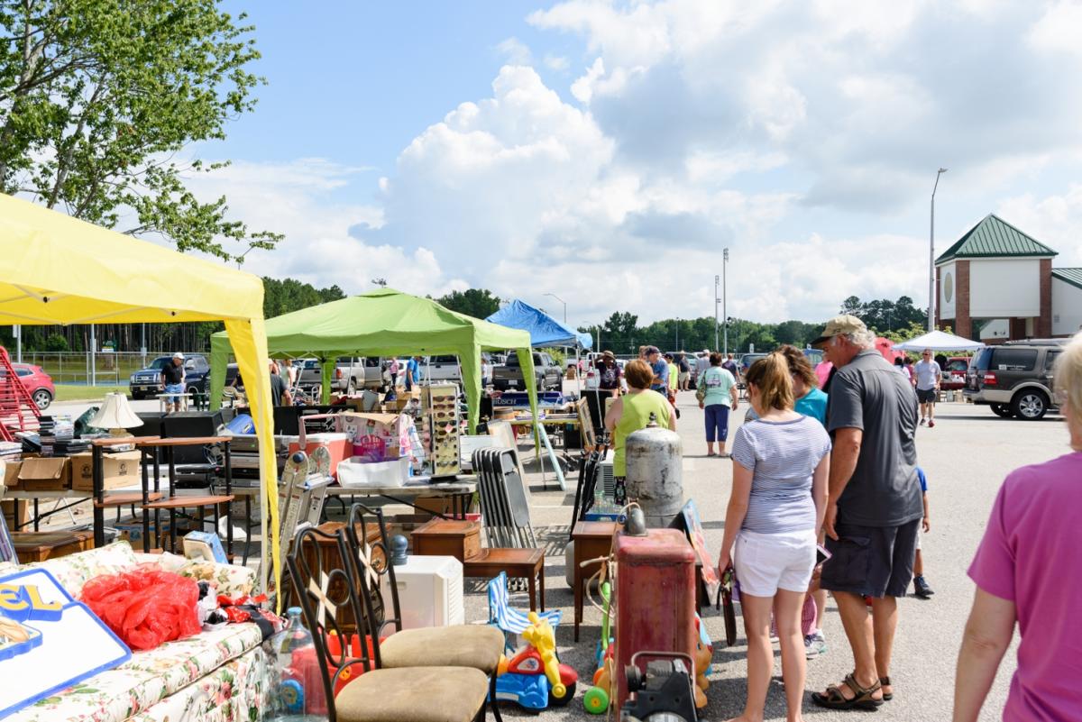 Tents set up with shoppers at the 301 Endless Yard Sale in Johnston County, NC.