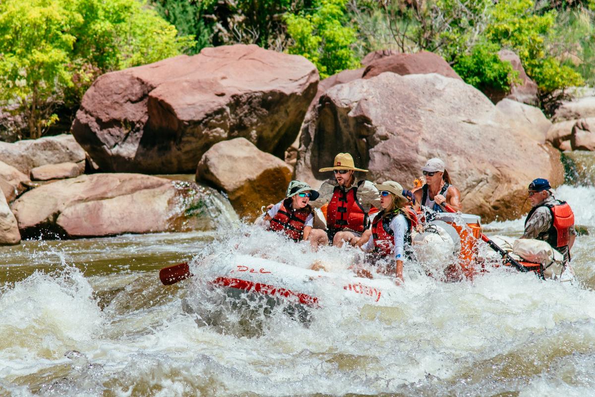 Family white water river rafting