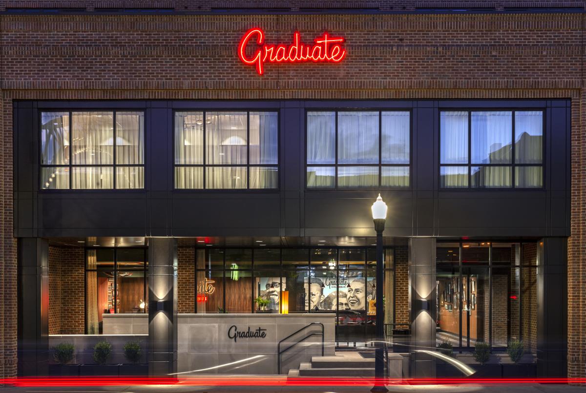 The Graduate Hotel in central Columbus combines modern features and a brick exterior.