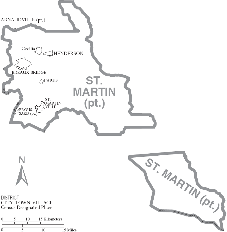 Map of St. Martin Parish, Louisiana With Municipal Labels