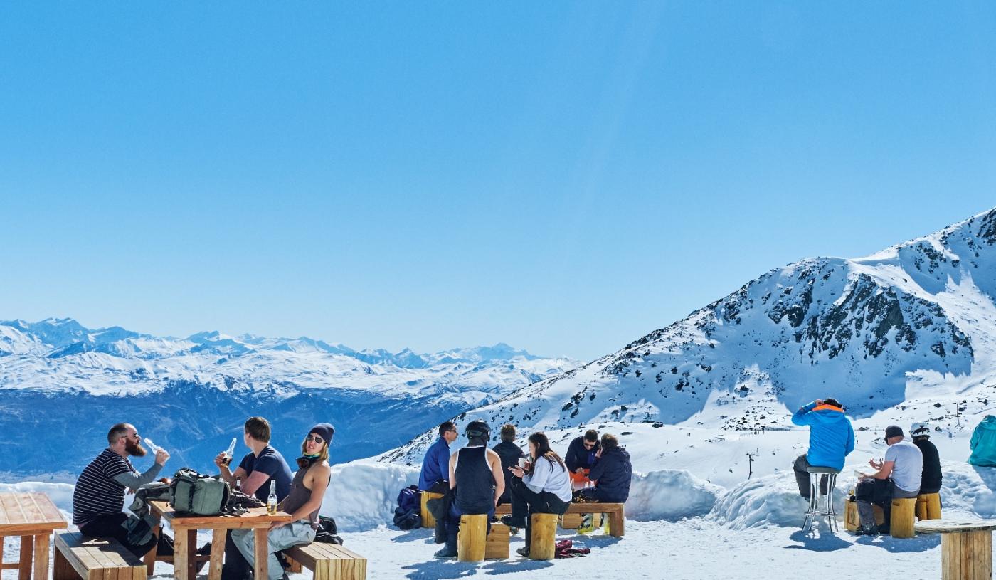 Spring ski and refreshment break at Remarkables Ski Field