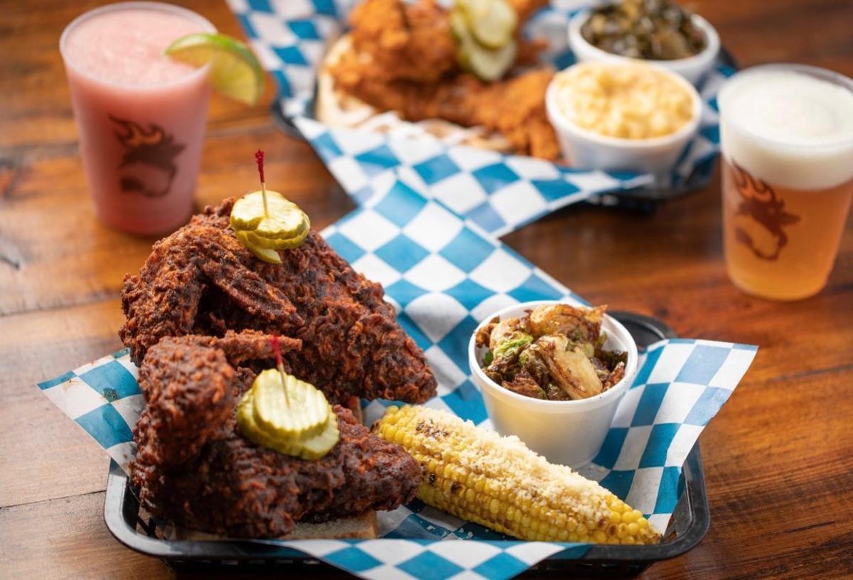 A plated fried chicken dish from Porch on St. Simons Island, GA