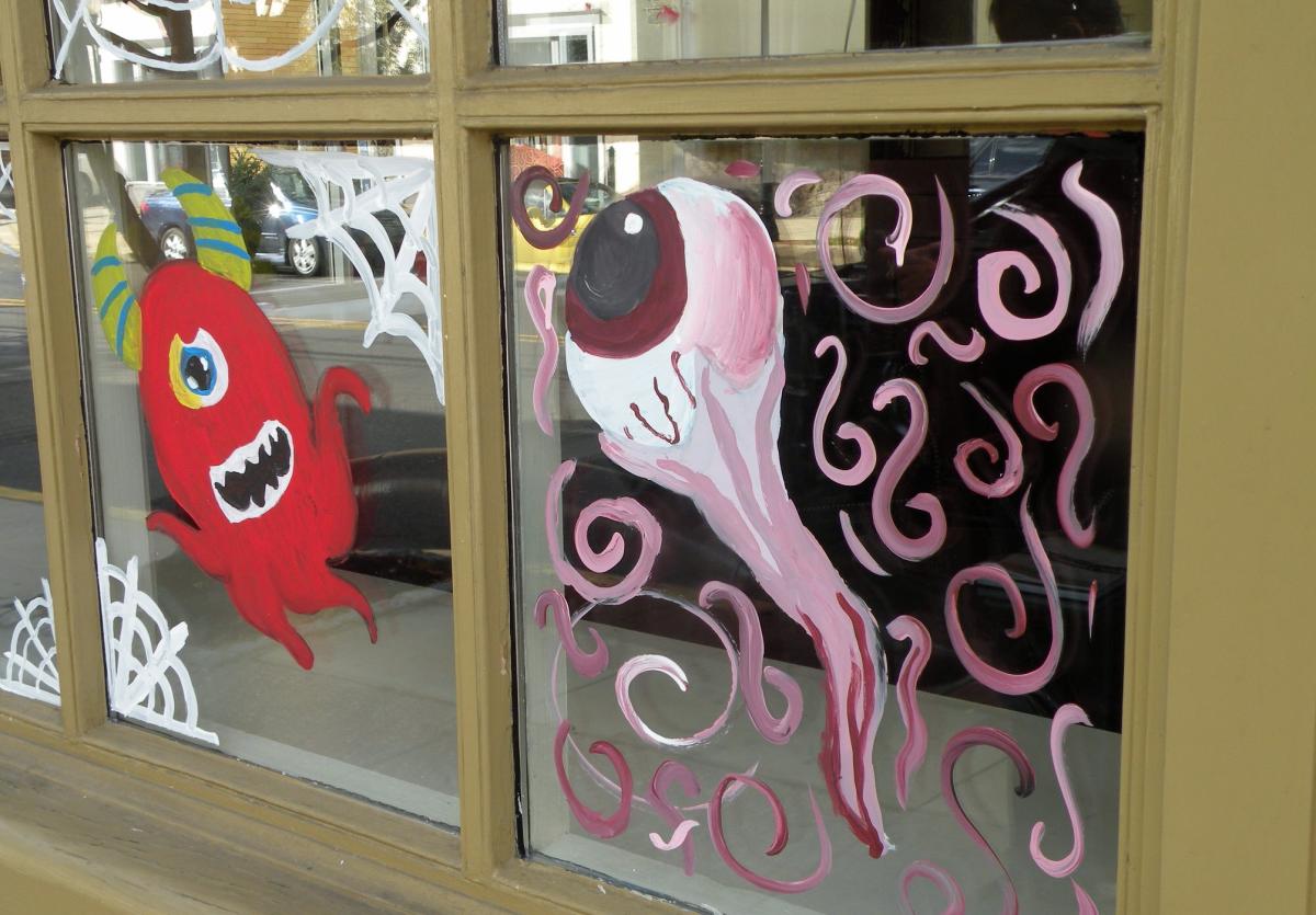 Decorated Newtown Halloween window