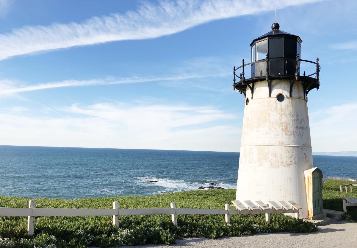 The Point Montara Lighthouse with the ocean in the background on the San Francisco Peninsula.