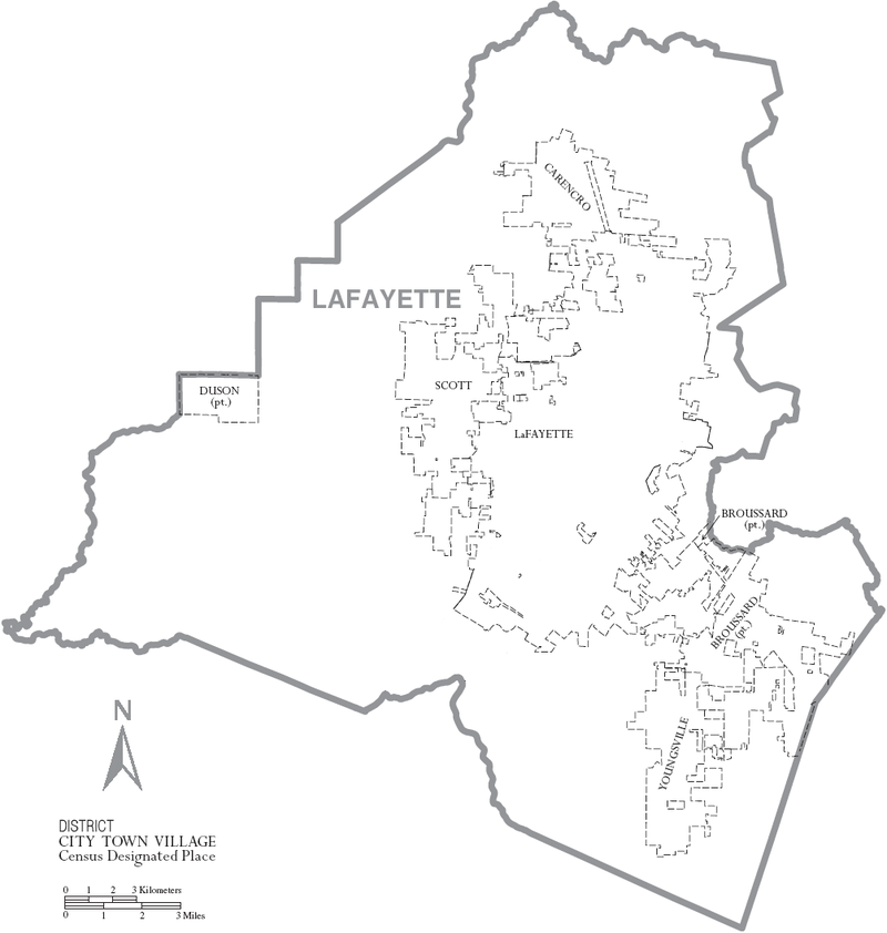 Map of Lafayette Parish, Louisiana With Municipal Labels