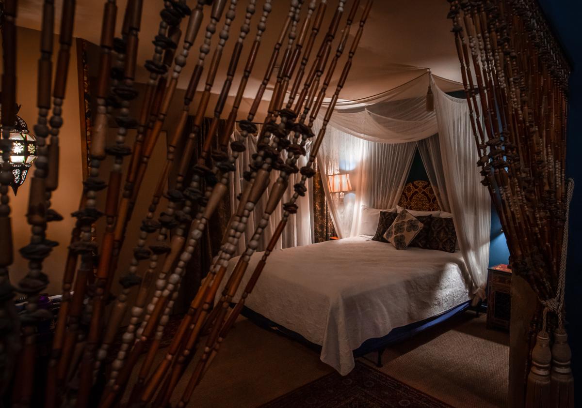 Funky decor in the guest room at El Morocco Inn and Spa in Desert Hot Springs, California