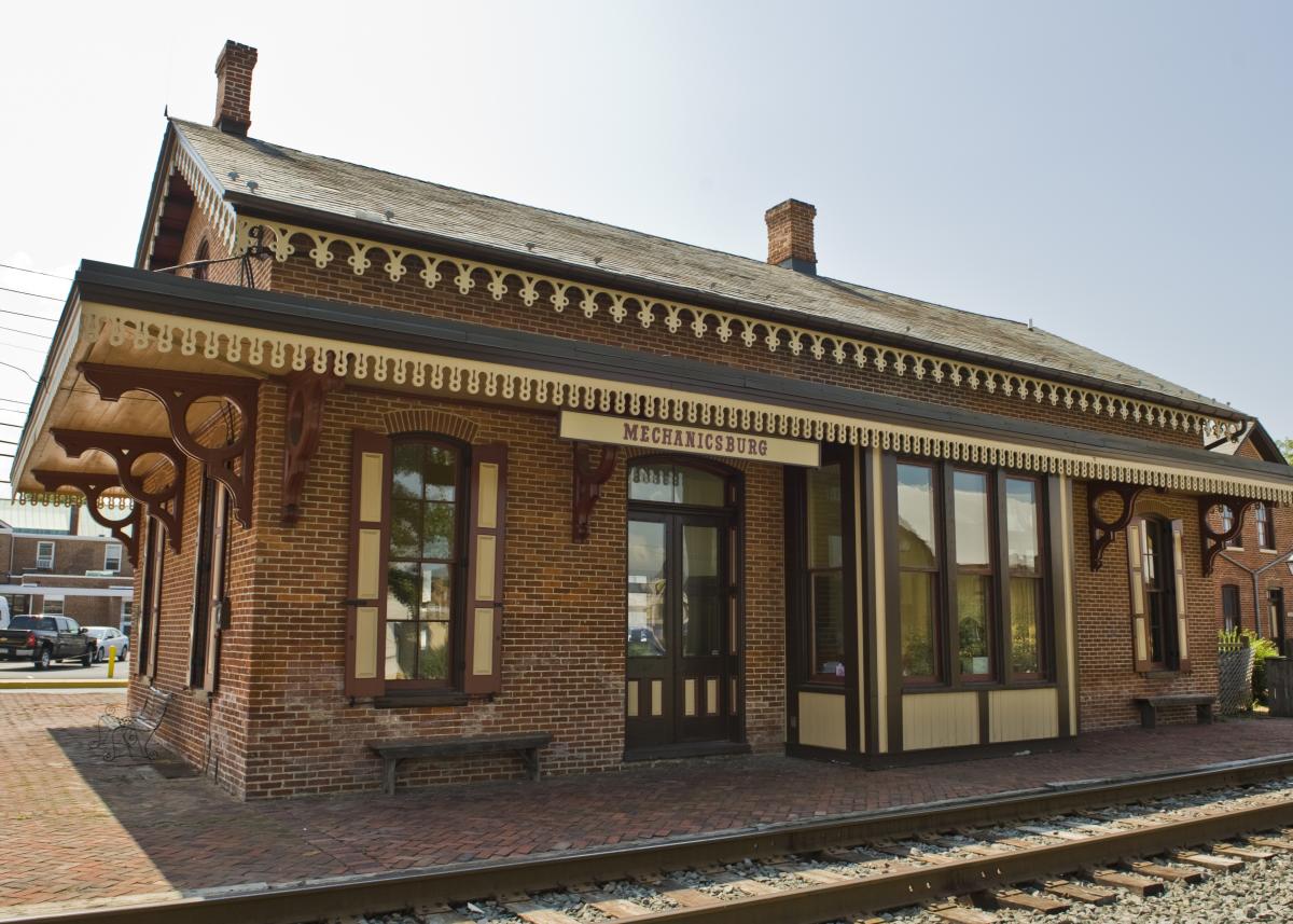 Once a train station, this brick building is now home to the Mechanicsburg Museum.