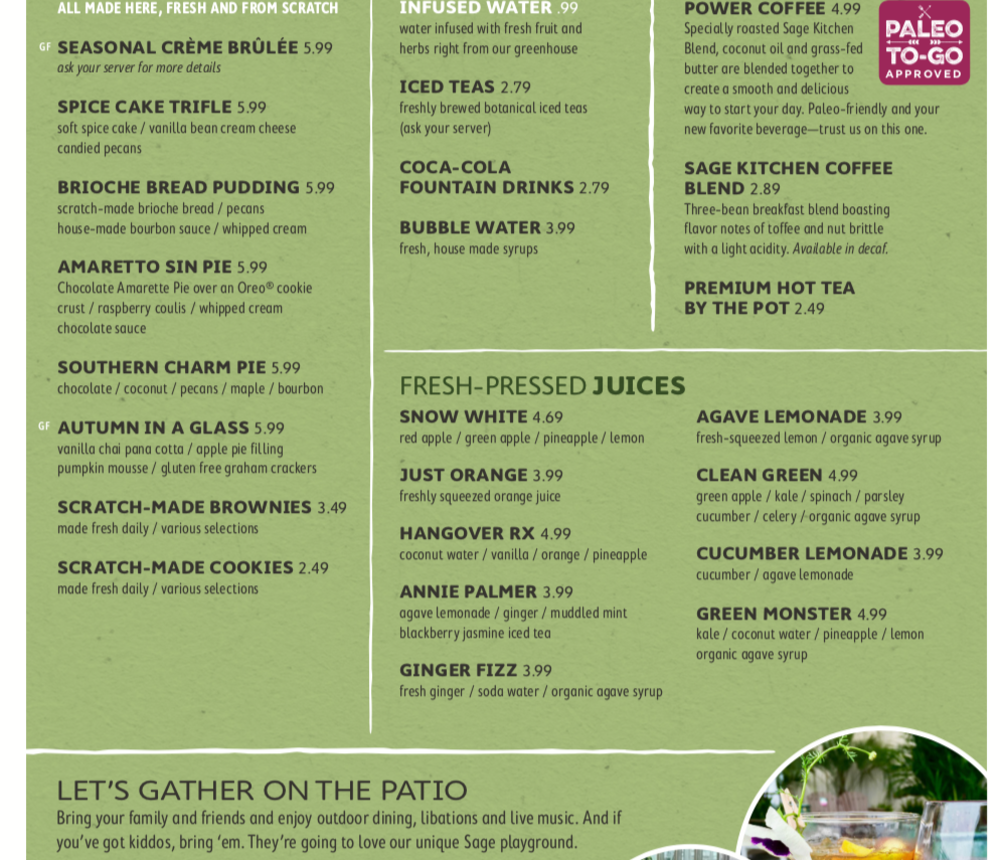 Sage Kitchen menu, page 4