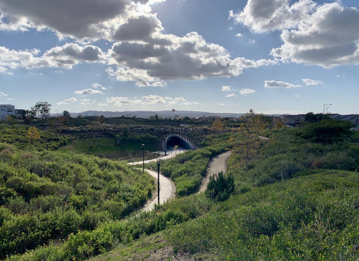 A tunnel of the bike path on the Bosque Trail OC Great Park Irvine