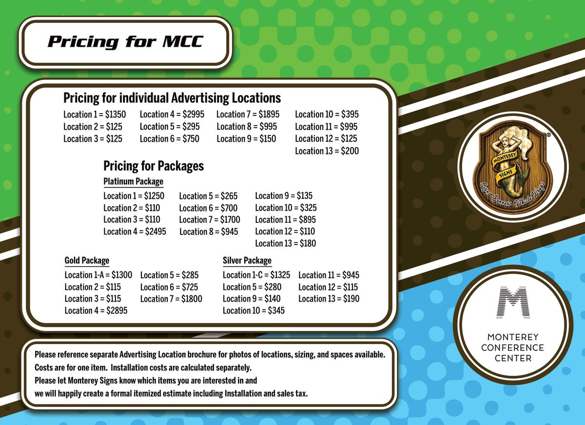 Monterey Signs Pricing Sheet