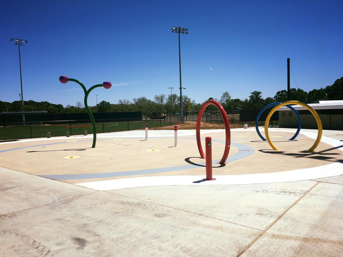 A dry and empty splashpad at the Broussard Sports Complex