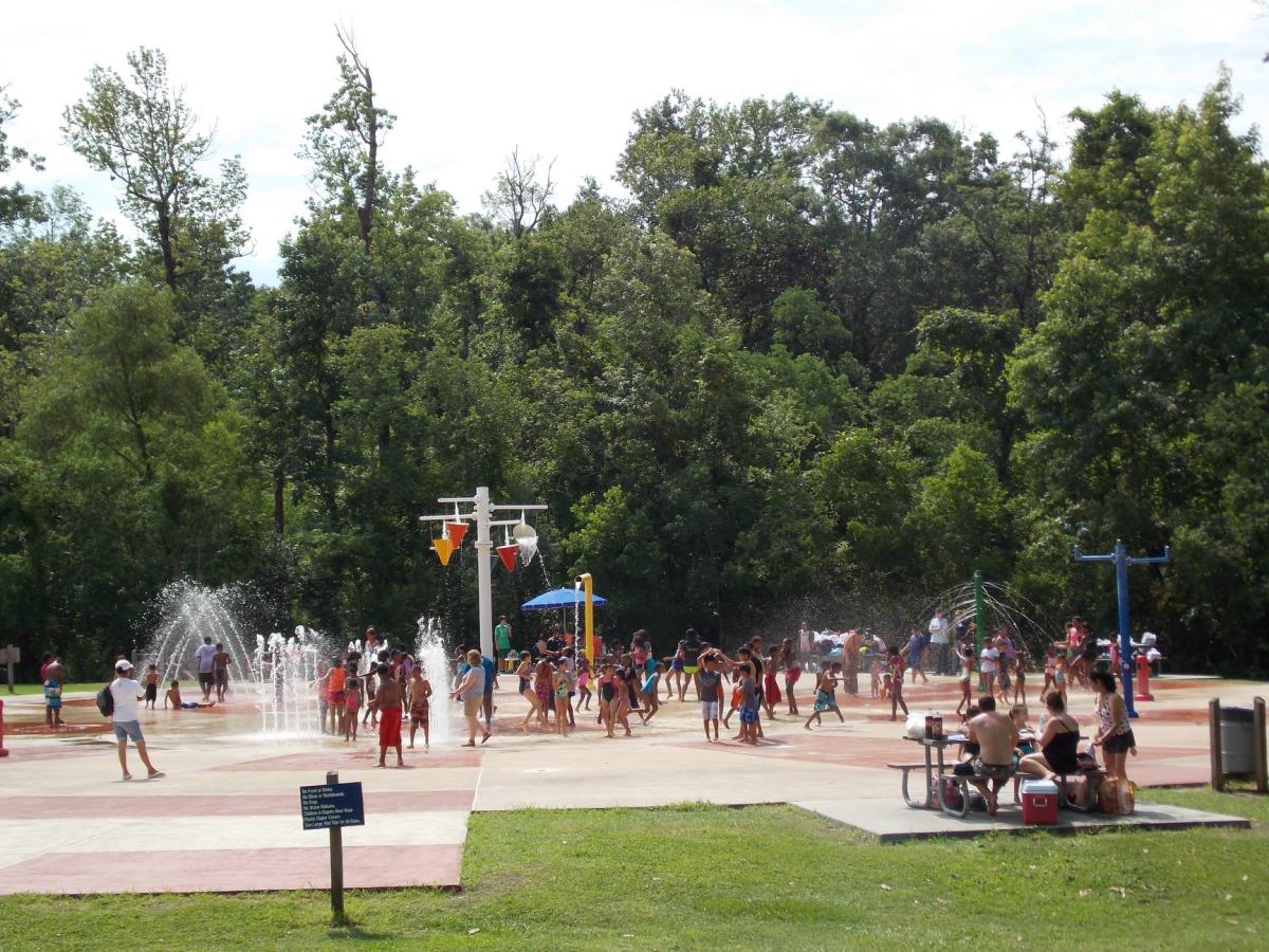 Children and Adults at the Palmetto Island State Park Splash Pad