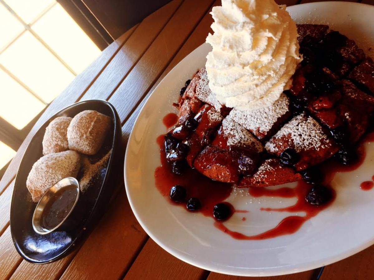 Plates of Beignets & Red Velvet Emperor Pancakes at Trummer's Coffee & Wine Bar
