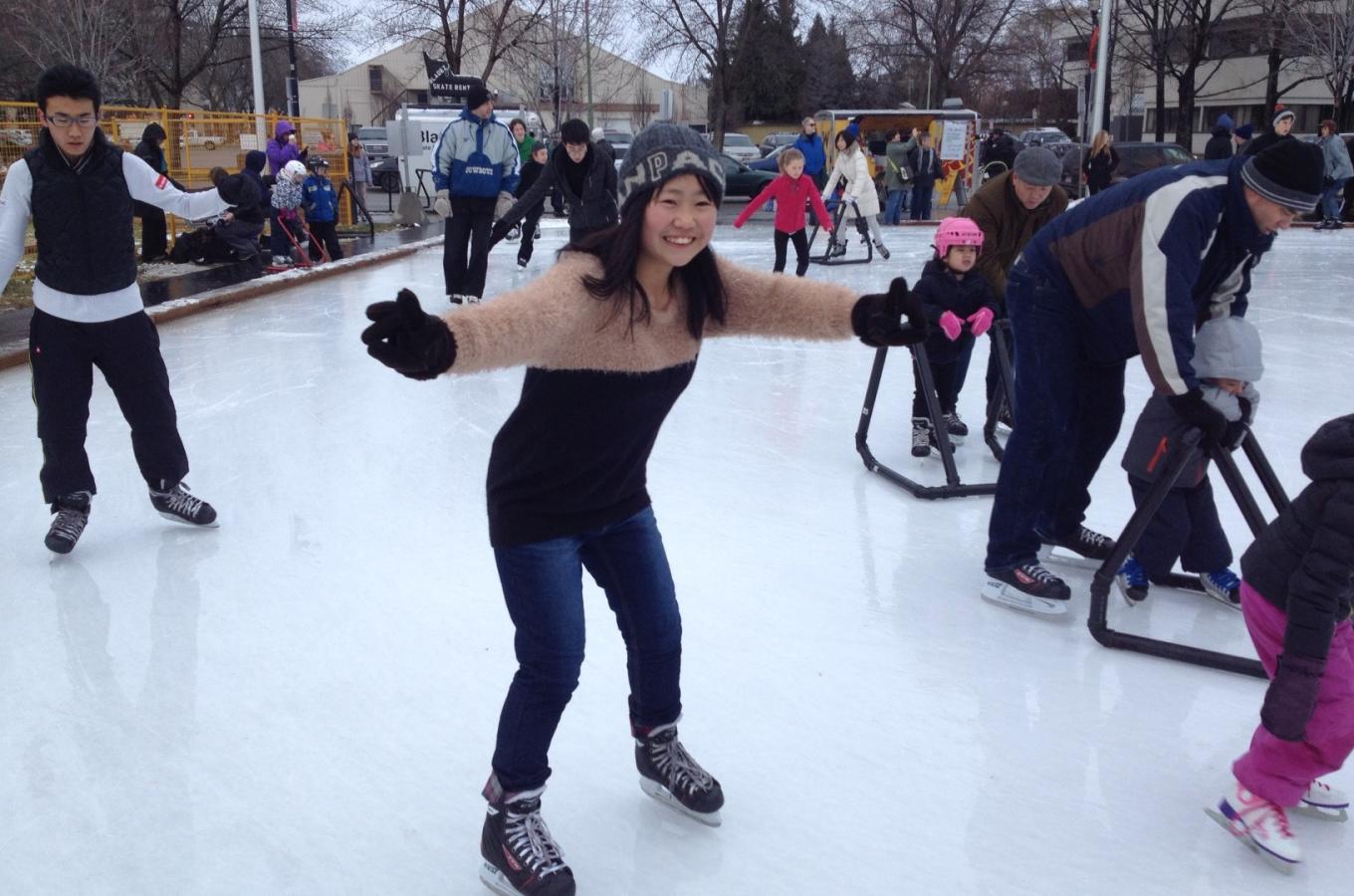 Students ice skating