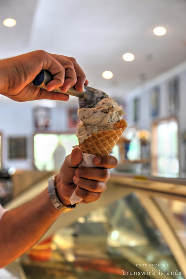 Scooping ice cream at Calabash Creamery