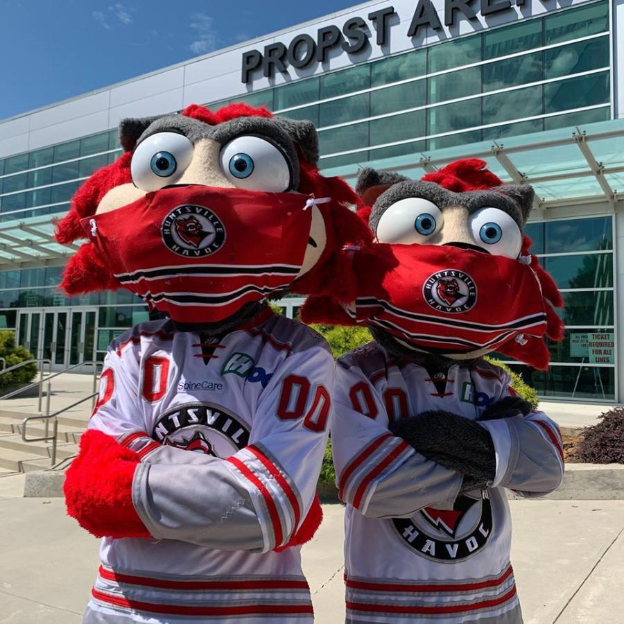 Huntsville, AL Havoc mascots wearing Masks