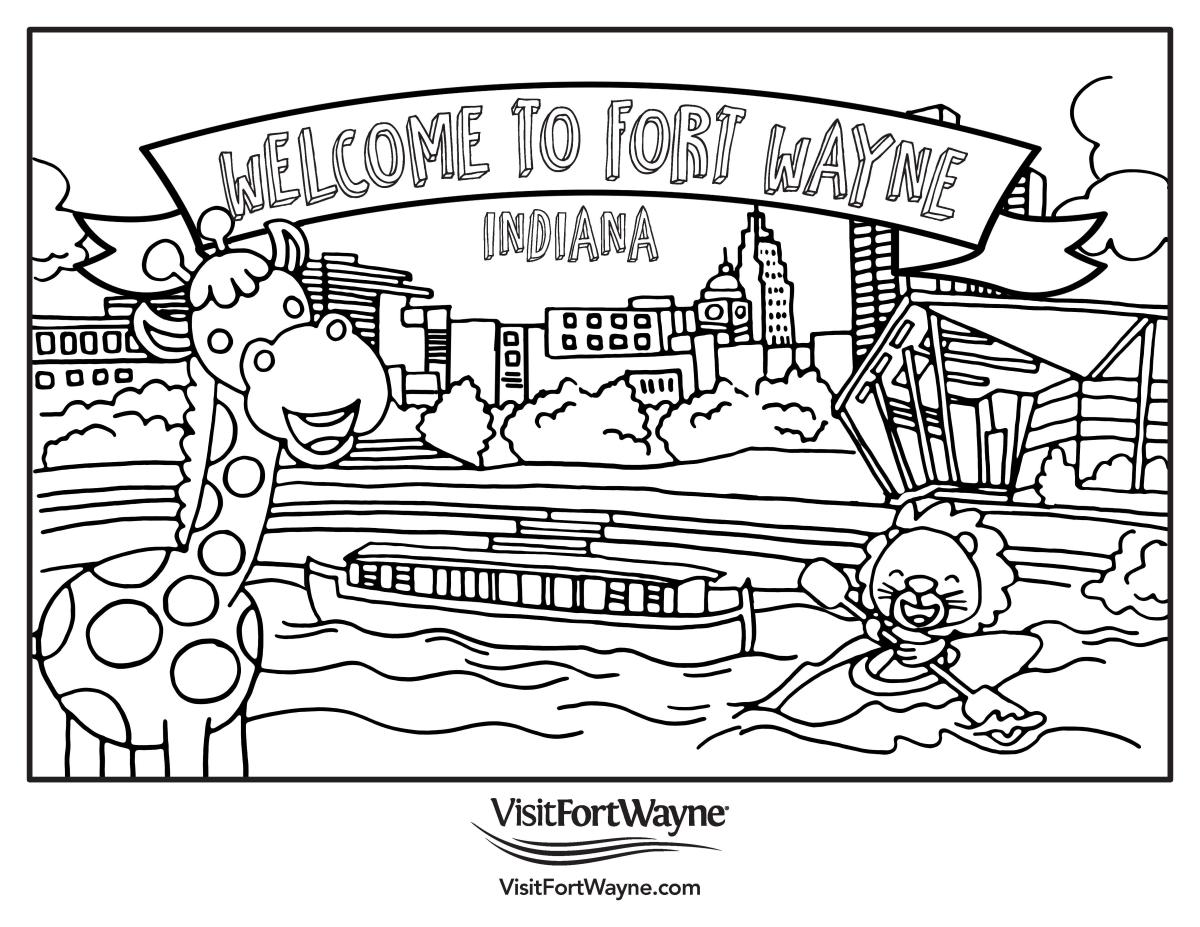Visit Fort Wayne Kids' Coloring Page of Fort Wayne Skyline