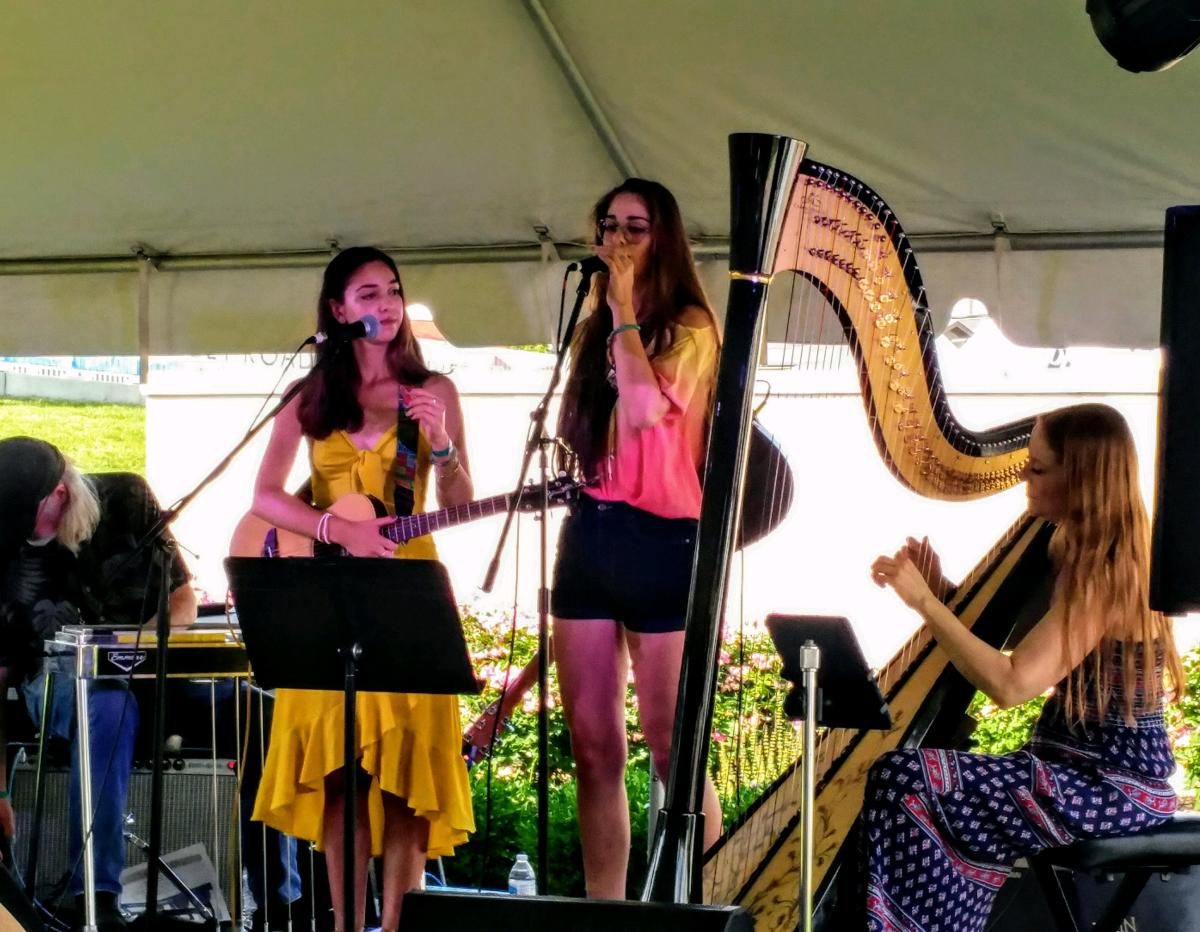 Harpist Erin Hill performs with Mia and Alisa