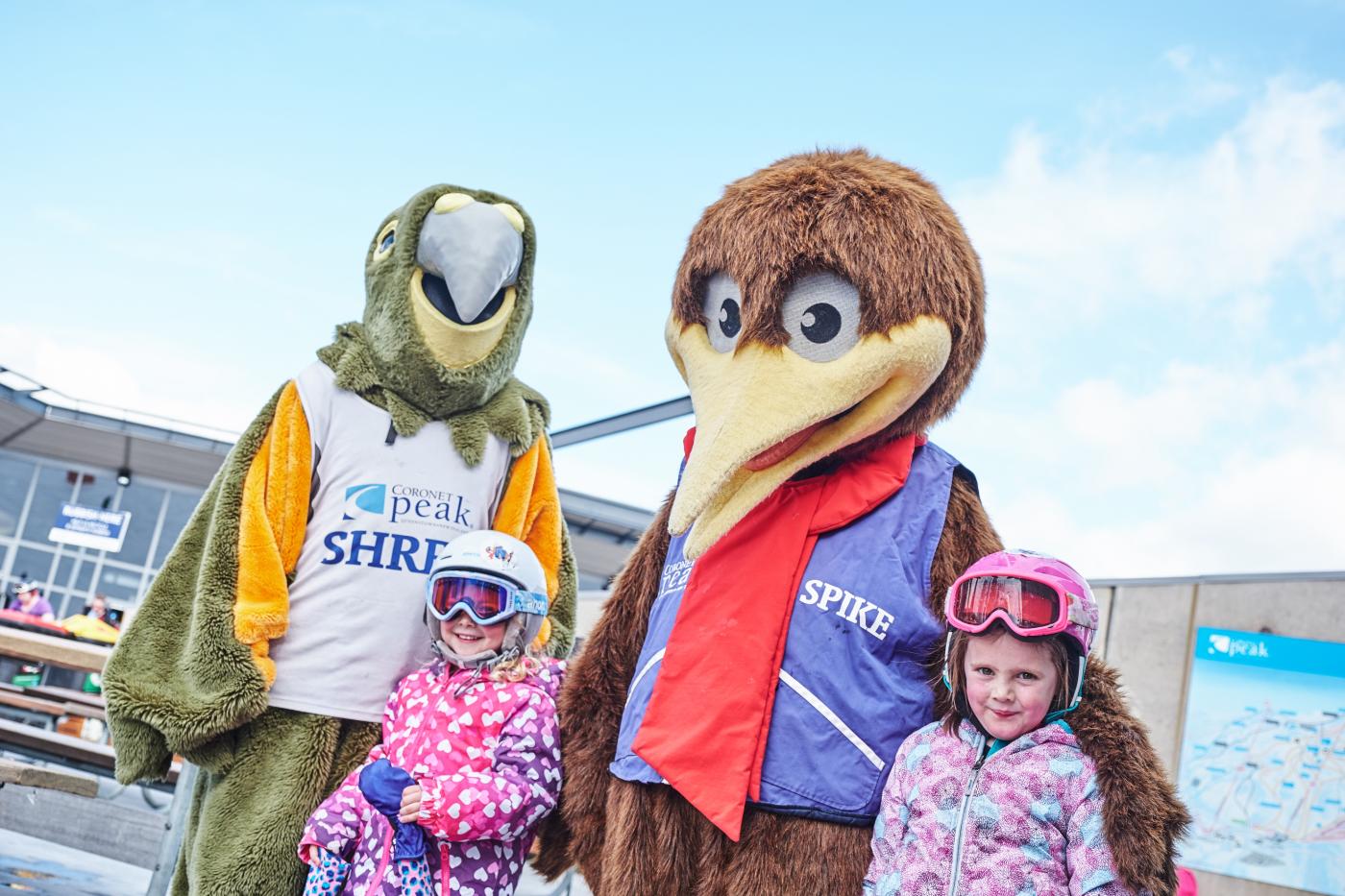 Shred & Spike Coronet Peak mascots