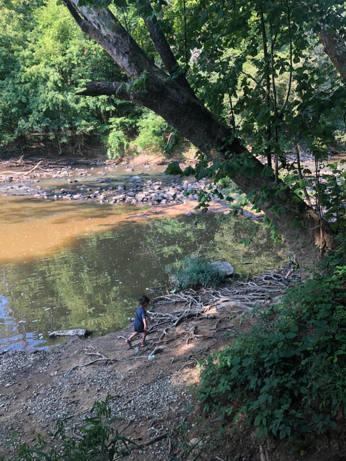 Child hiking at Eno River Park