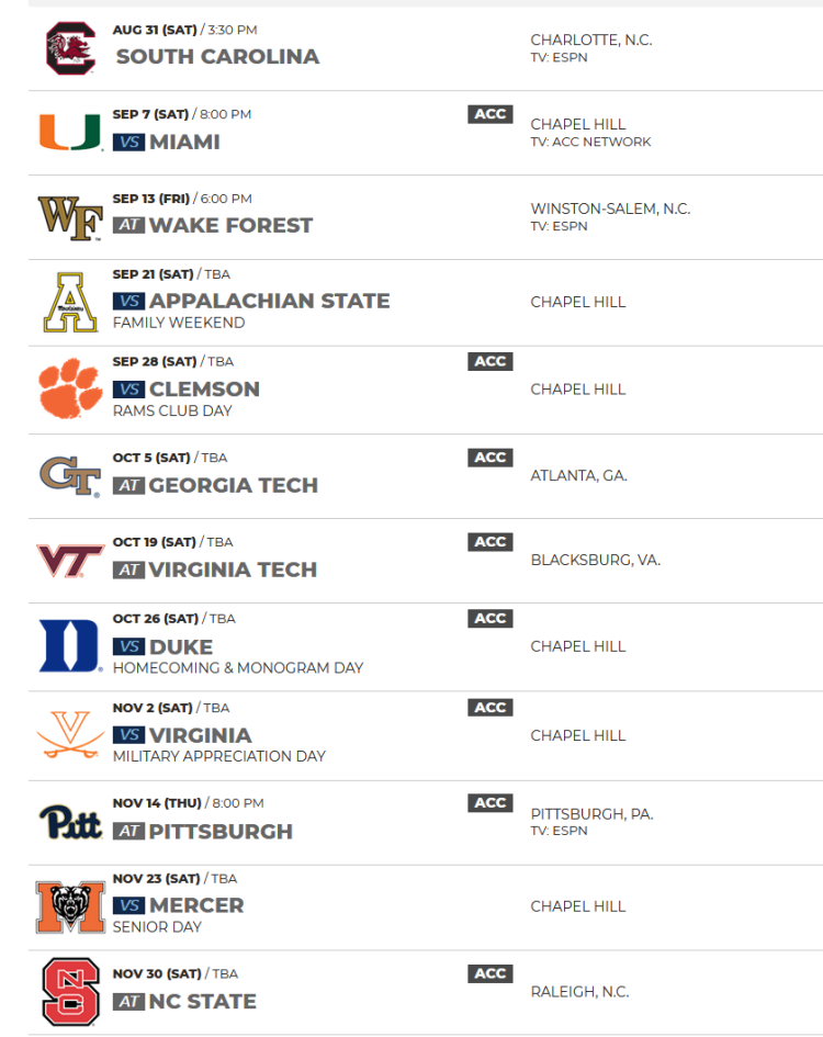 Unc Chapel Hill Football Schedule 2024 Schedule - corny alexina