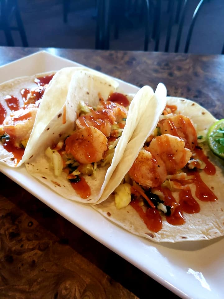 Shrimp tacos with a ginger mango slaw