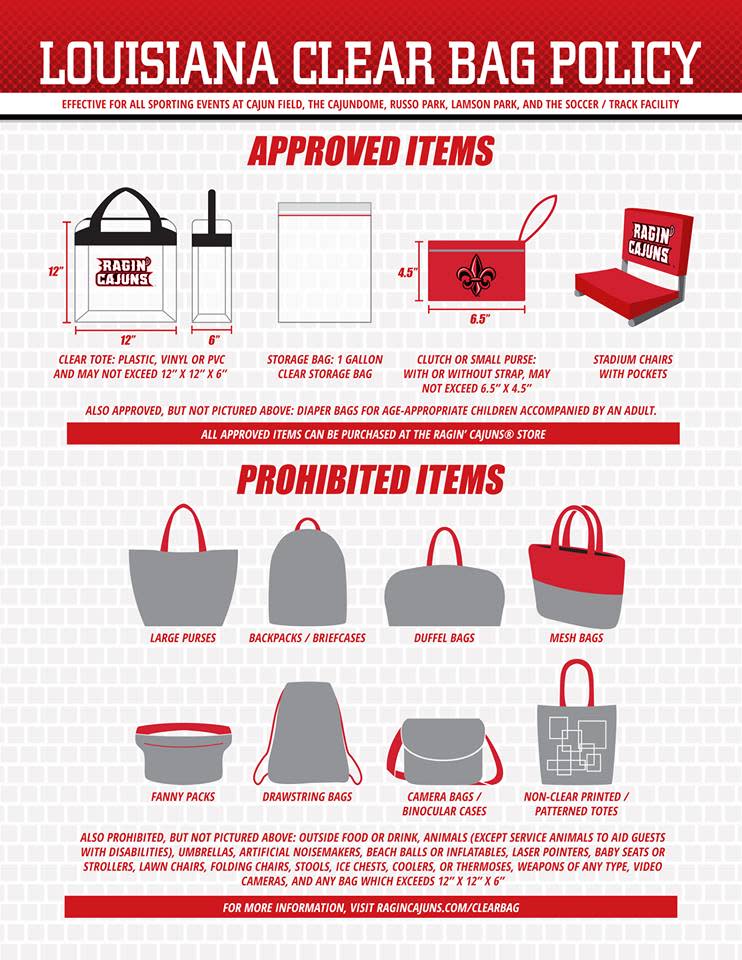 Ragin Cajun Bag Policy