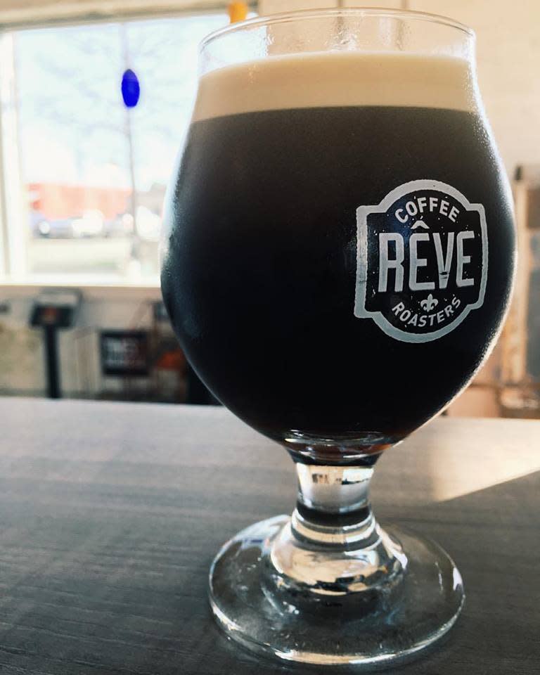 Glass of cold brew coffee at Reve Coffee Roasters in Lafayette, LA