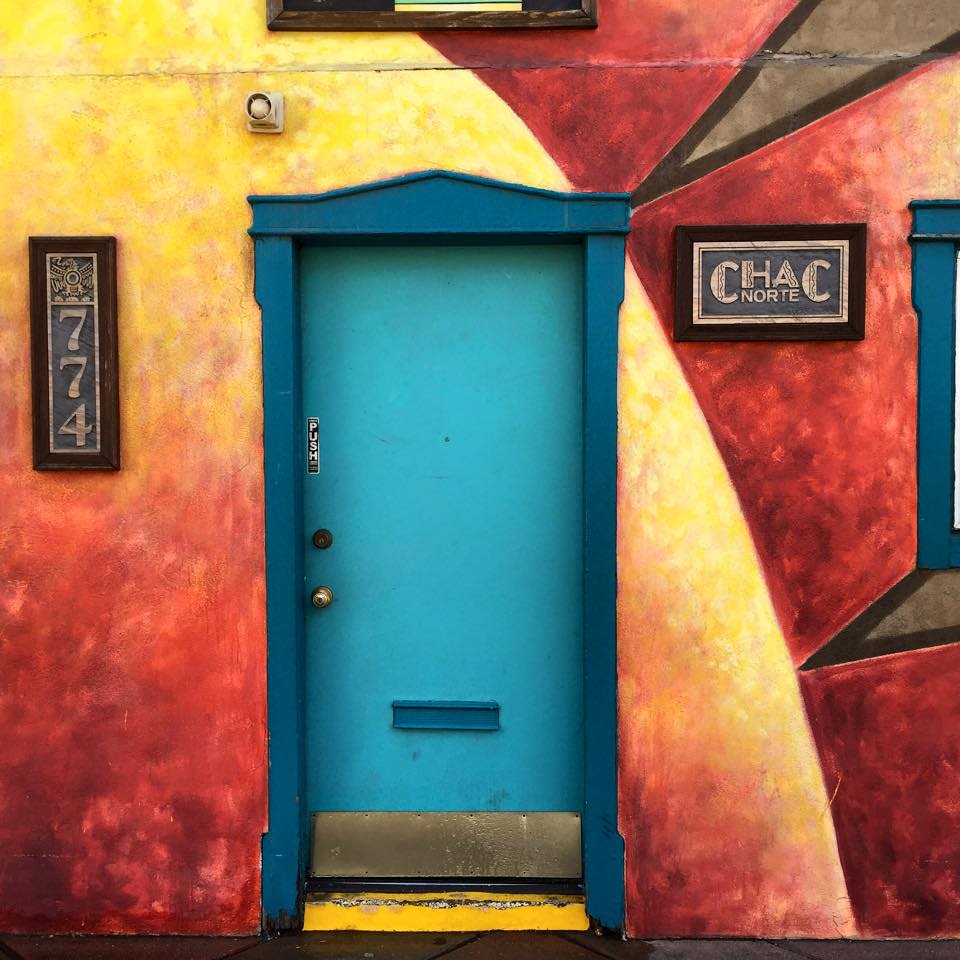Colorful front door at the Art District on Santa Fe