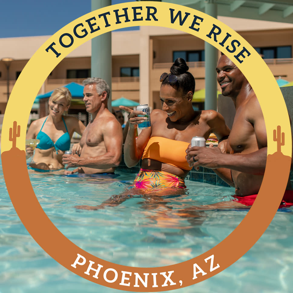 A Facebook frame of a circle that says "Together We Rise" and "Phoenix, AZ"