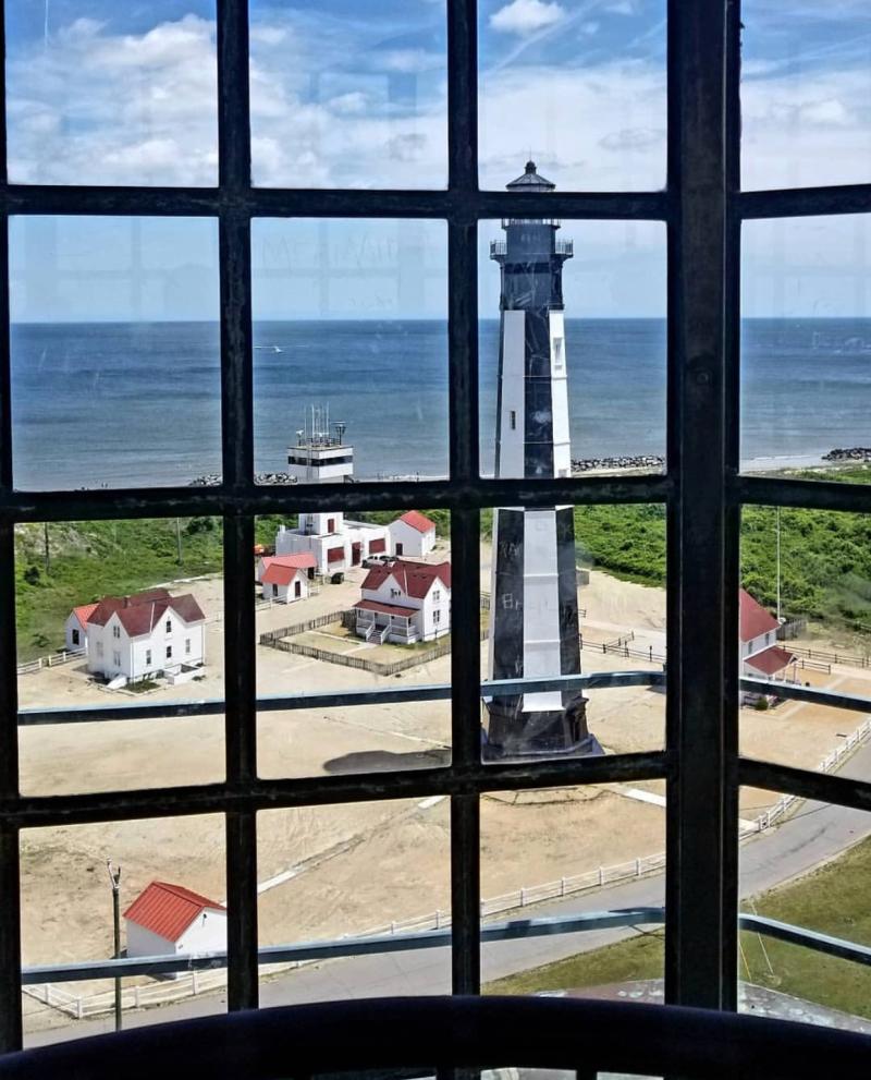 View of the Cape Henry Lighthouse from a window