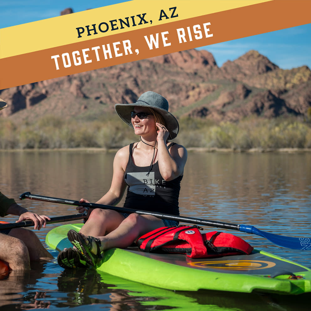 A Facebook frame with the phrases "Phoenix, AZ" and "Together, We Rise" on the top lefthand corner