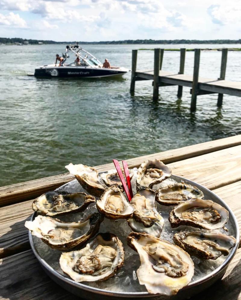 Plate of Oyster with Ocean View at The Back Deck Restaurant 