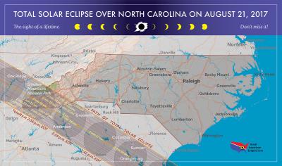 Map of 2017 total solar eclipse in North Carolina