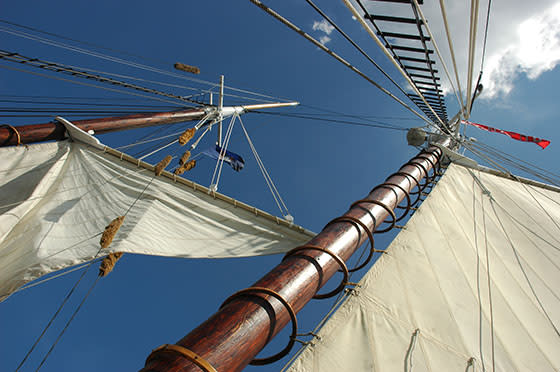 Looking up at the main sails of the Tall Ship Manitou