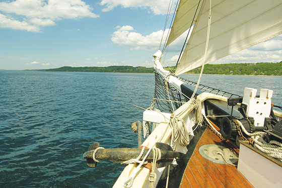 The Tall Ship Manitou out sailing in West Grand Traverse Bay