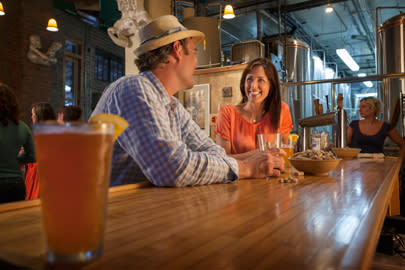 Drinking a beer at the Wedge Brewery in Asheville, NC Drinking a beer at the Wedge Brewery in Asheville, NC