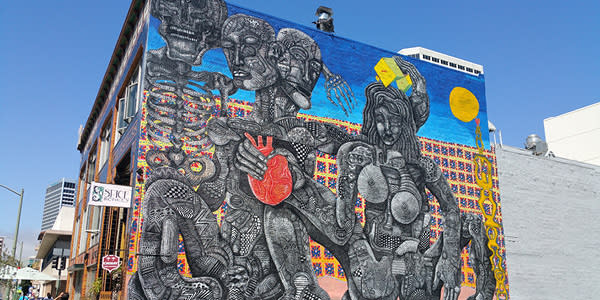 Intuitivism SpireMonkey street mural in Oakland