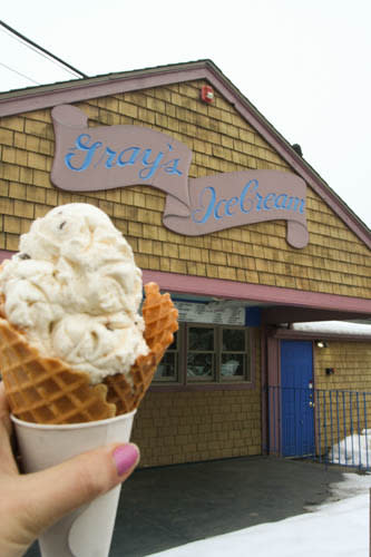 Often regarded as a "Rhode Island Icon," Gray's Ice Cream in Tiverton has been soothing the sweet-tooth cravin gs of locals and visitors alike since 1923 when owner Annie Gray began selling ice cream from the back window of her house. Today, the legendary ice cream shop boasts more than 40 flavors, from ever-pleasing classics like cookie dough and mint chocolate to seasonal flavors like eggnog and pumpkin, and even the unexpected rum raisin and frozen pudding. With myriad options, it's no wonder they've won countless awards.