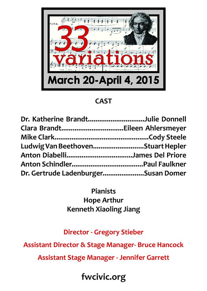 Cast List for Civic Theatre's 33 Variations