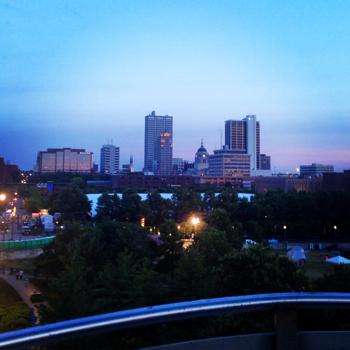 Enjoy a ride on the ferris wheel at Three Rivers Festival, and you'll get a great view of downtown Fort Wayne!