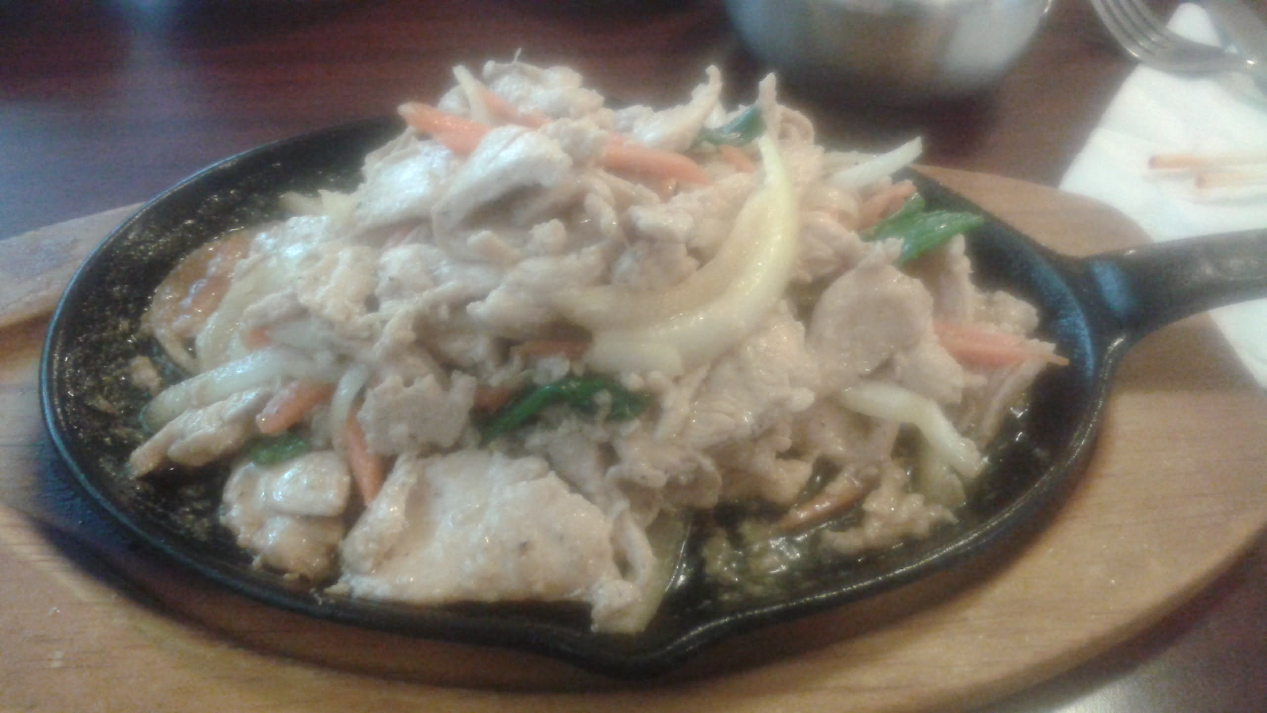 Chicken bulgogi (a hot stoneware dish of vegetables and chicken in soy sauce)