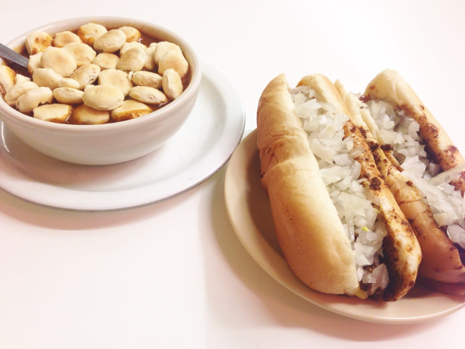 A bowl of chili and two coney dogs from Coney Island make a perfect lunch.