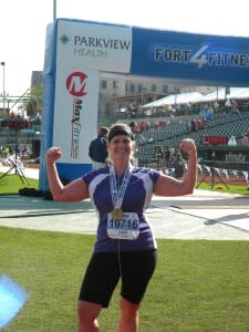 Julie Tutwiler completing her 2nd Fort For Fitness Half Marathon after loosing over 50 pounds and gaining a passion for running